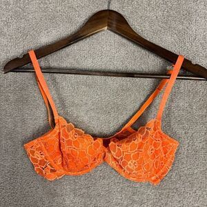 Victoria's Secret Push Up Bra‎ Size 34C Orange Very Sexy Underwire Lace Lined